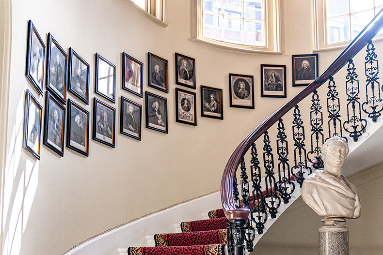 Lettsom House entrance hall with spiral staircase